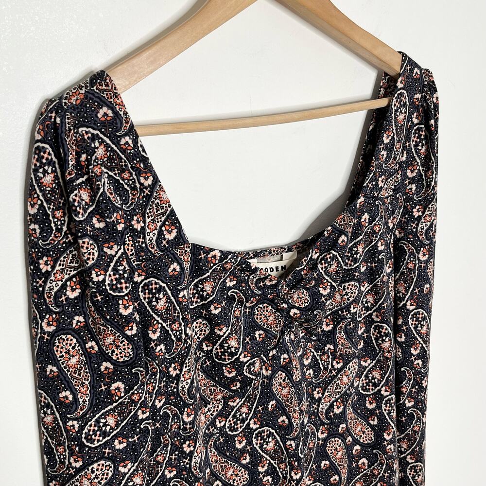 Boden Womens Sweetheart Jersey Mini Dress 10R Blue Paisley Long Sleeve Cotton - Picture 6 of 13